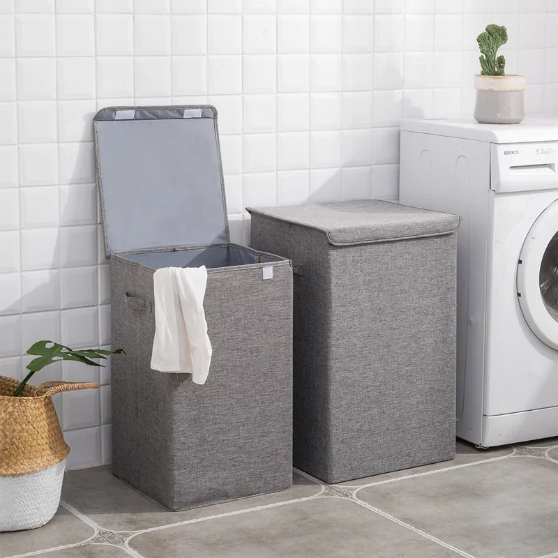 

Cotton Laundry Basket with Cover Bathroom Laundry Basket Large Kitchen Storage Basket Home Collapsible Waterproof Laundry Hamper