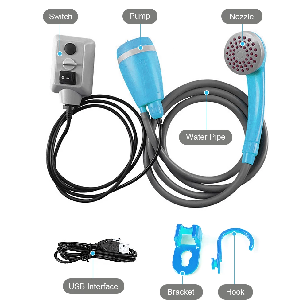 

Electric Pump Hiking Travel Shower Sprayer Equipment Portable Outdoor Camping Shower Kit USB Rechargeable Handheld Car Shower