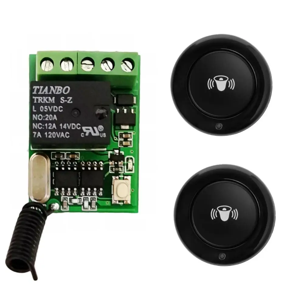 1Receiver2Remote Дверной звонок, переключатель дистанционного управления, 5 В, 6 в, 9 В, 12 В, пульт дистанционного управления, кнопочный RF беспроводной переключатель, 315 433, умный дом, сигнализация - Цвет: 1Receiver2Remote