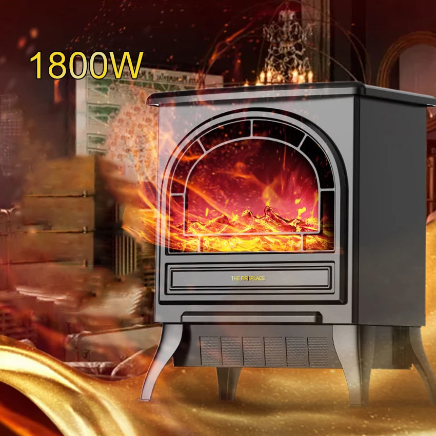 

1800W Freestand Electric Fireplace Stove Heater 3D Simulation Flame Effect Remote Control Home Office Heating Stove Radiator