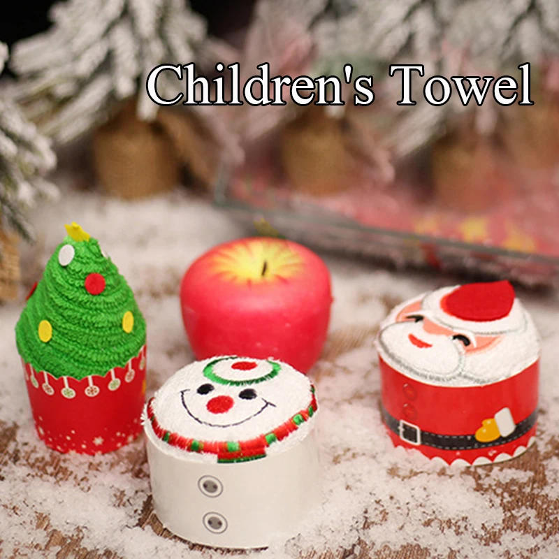 

Cute Christmas Cupcake Towel Xmas Santa Claus Snowman Christmas Tree Gift Decoration Merry Christmas Party Towels Children Kid