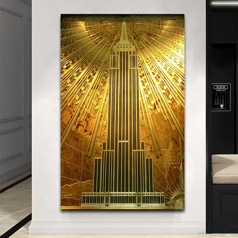 

Golden Empire State Building Poster Modern Art Canvas Painting Prints and Pictures Wall Art Pictures for Living Room Cuadros