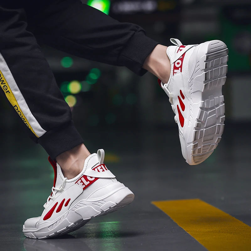 Мужские кроссовки Bjakin красно белые нескользящие спортивные дышащие из