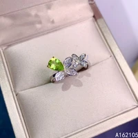 925 pure silver chinese style natural peridot womens luxury elegant water drop plant open gem ring fine jewelry support detecti