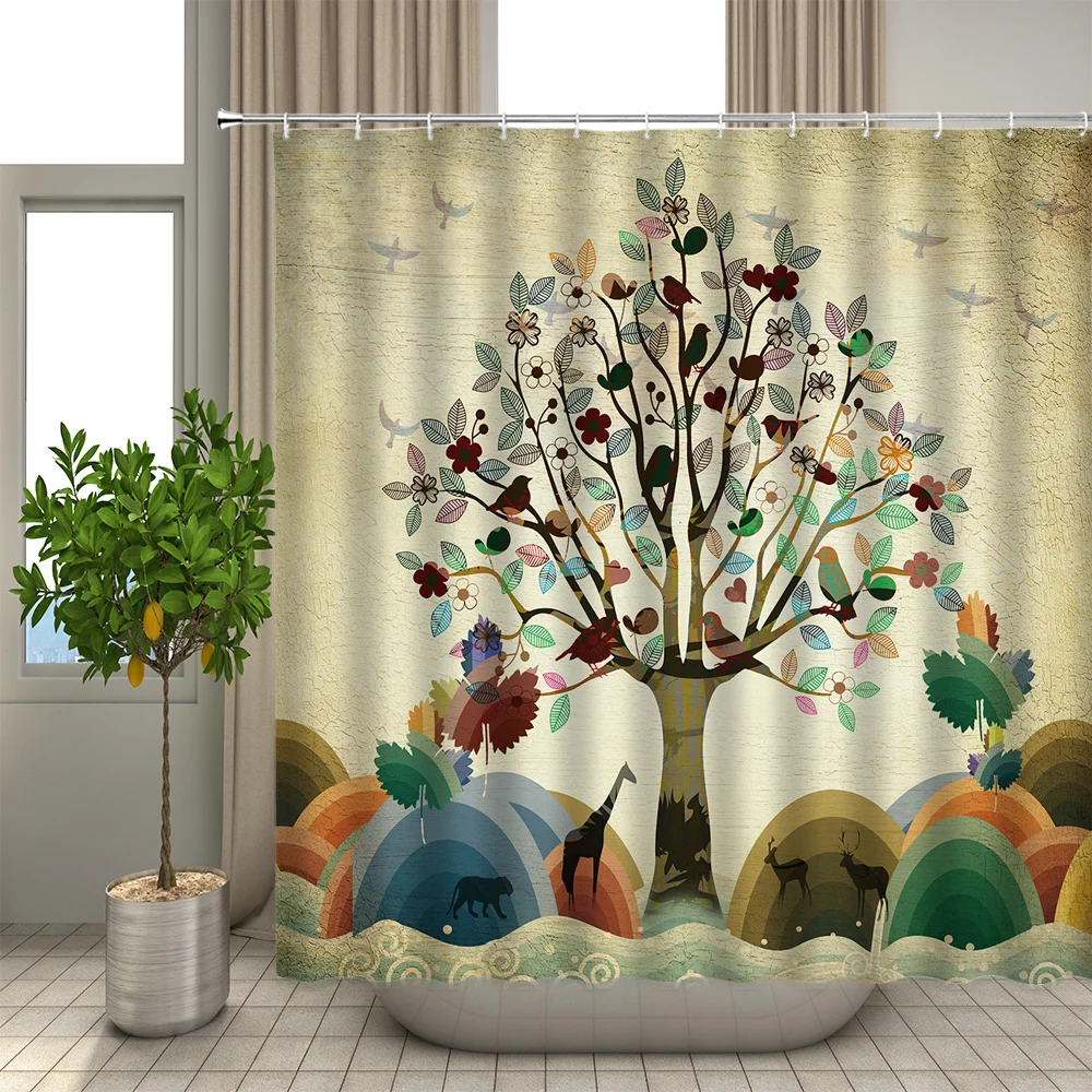 

Colorful Plant Trees Scenic Forest 3D Shower Curtains Bathroom Decor Polyester Fabric Waterproof Bath Curtain With Hooks