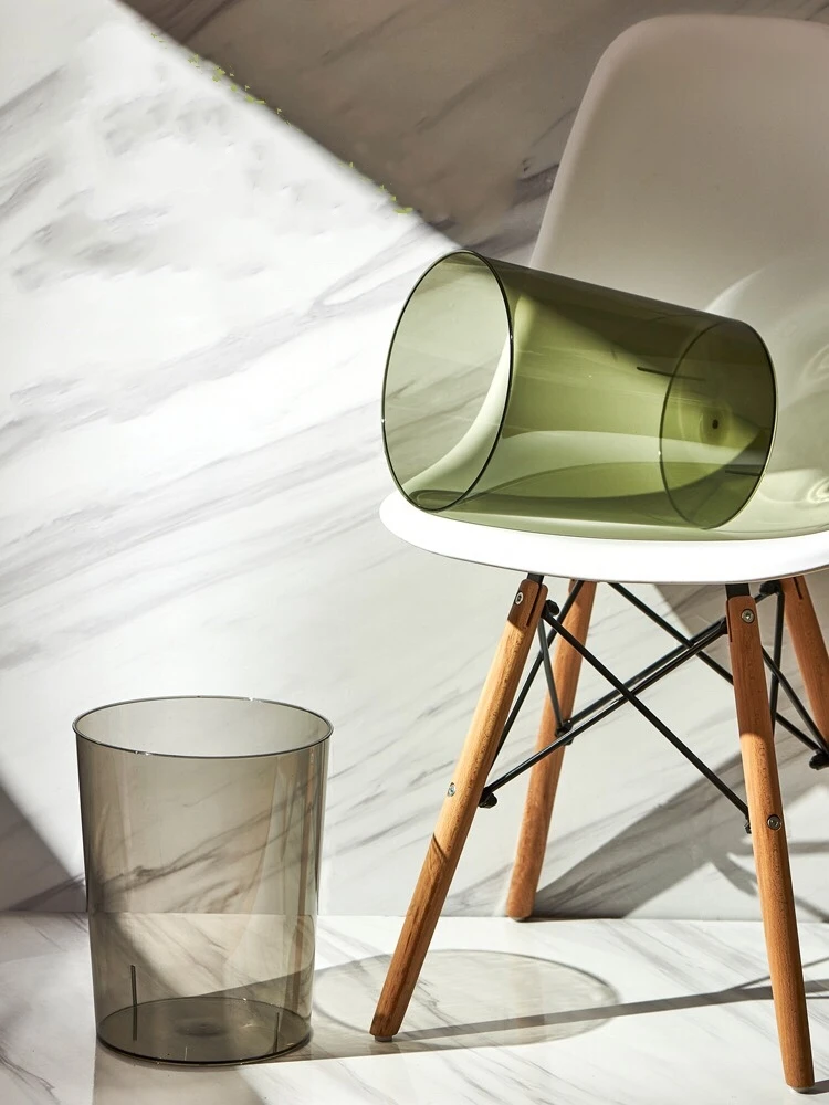 

Thickened transparent trash can large capacity waste paper basket kitchen living room office light luxury plastic storage bin