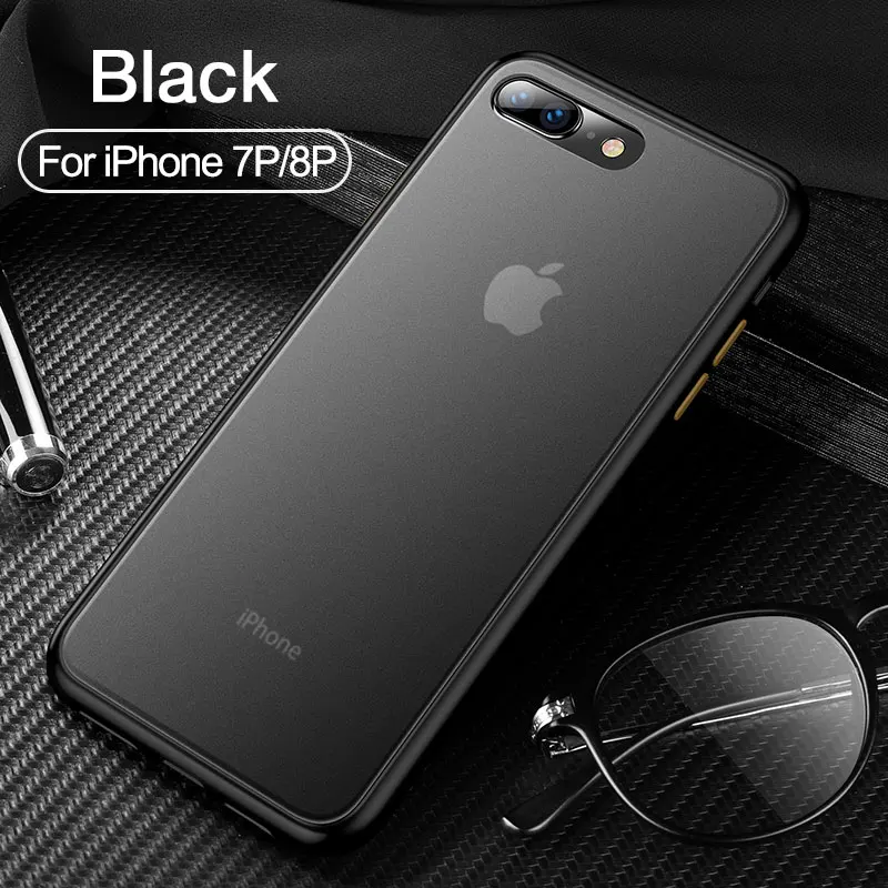 CAFELE чехол для телефона для iPhone 7, 8, 7 plus, 8 plus, PC, жесткая задняя крышка с силиконовым чехлом, чехол с мягкими краями, полупрозрачная задняя крышка для iPhone 7, 8 Plus - Цвет: For iphone7p8p black