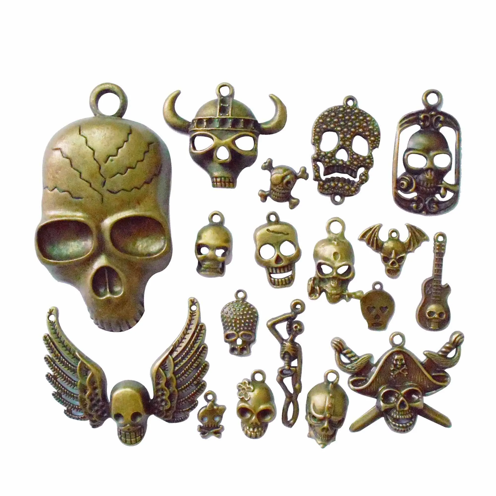 

Julie Wang 15 шт. смешанный Ретро Бронзовый сплав Хэллоуин Подвески Череп Призрак Скелет подвеска браслет ожерелье ювелирные изделия