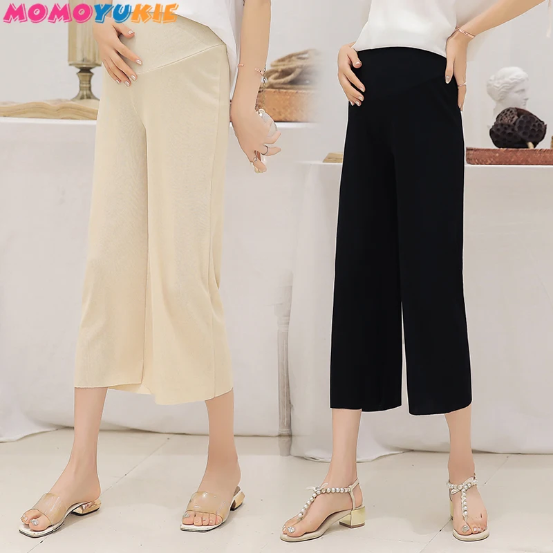 Pantalones de pierna ancha para mujer embarazada, pantal&oacute;n de maternidad, cintura el&aacute;stica, vientre, verano, 1 pantal&oacute;n Suelto-0