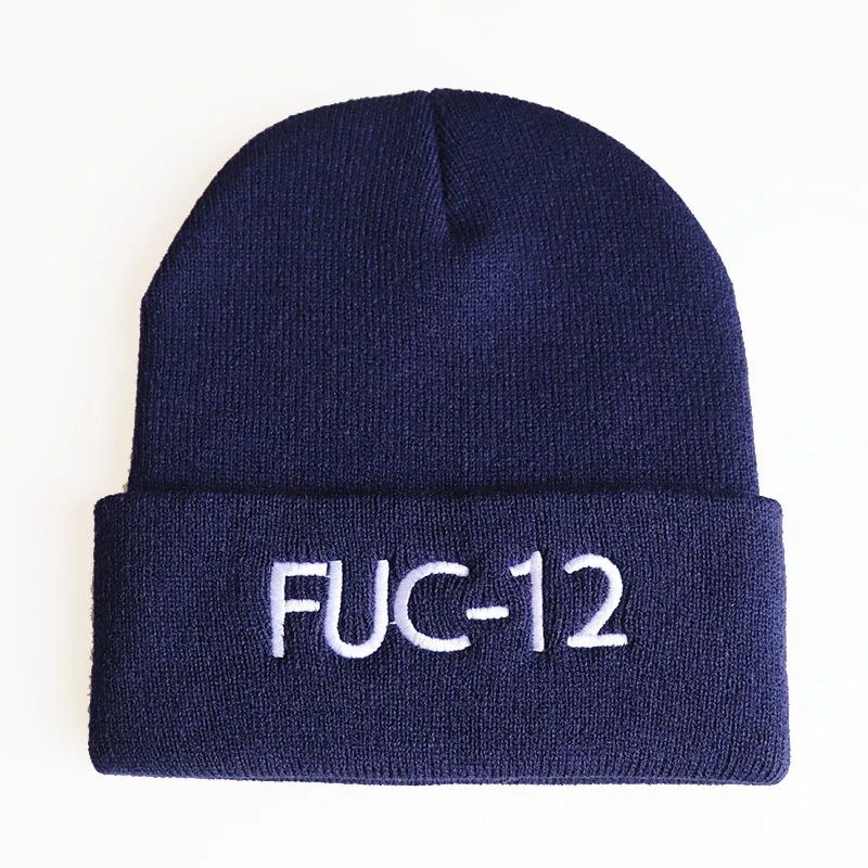 Тёмно-синий FUC-12 Billie Eilish Beanies акриловые повседневные мужские и женские вязаные зимние шляпы для мальчиков и девочек Skullies шапка с вышивкой Прямая - Цвет: Тёмно-синий