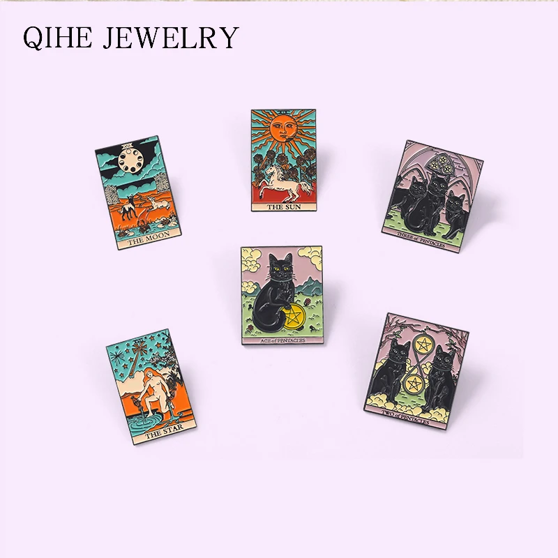 Эмалированные заколки Tarot солнце луна звезды готический таинственный