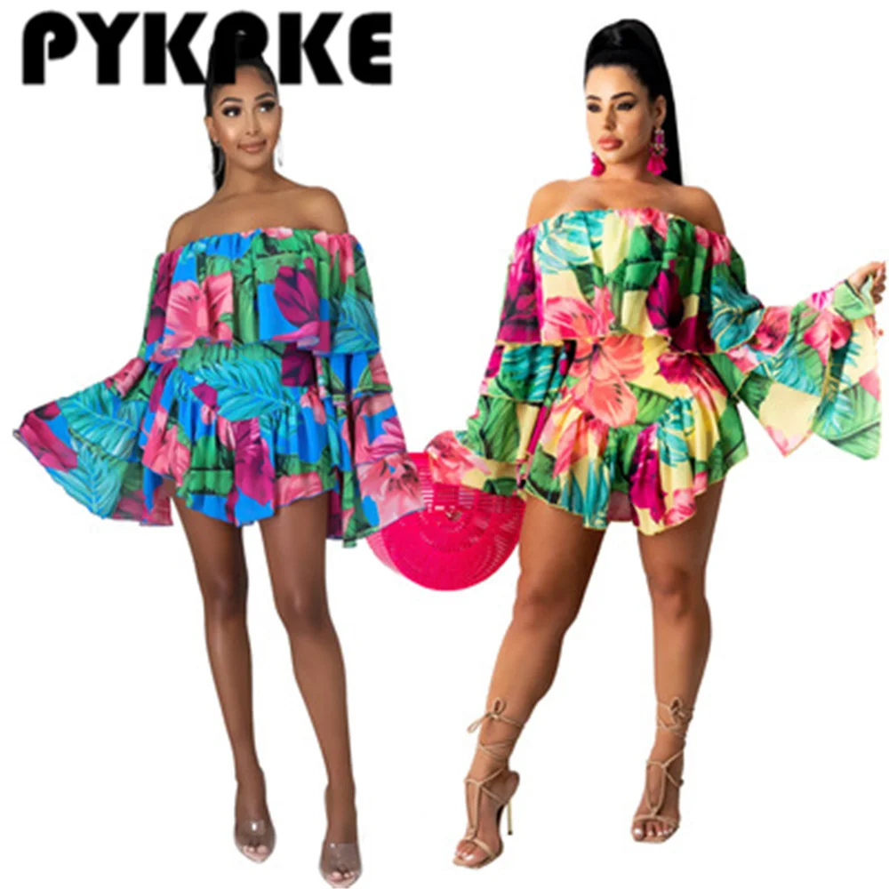 

Women Floral Printed Off Shoulder Summer Playsuit Boho Beach Holiday Romper