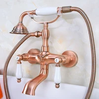 antique red copper bathroom tub faucet telephone style bathroom bathtub wall mounted with handshower swive tub spout zna326