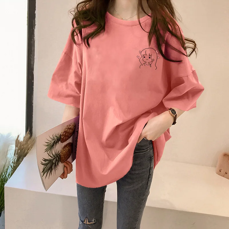 

White Short Sleeve Tshirt Trendy Girl Print Graphic Tee Plus Size Loose Women Summer Clothes Ropa Para Mujeres De Moda 2021