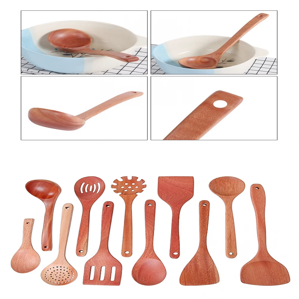 Натуральная здоровая бамбуковая деревянная кухонная шлицевая лопатка-ложка для