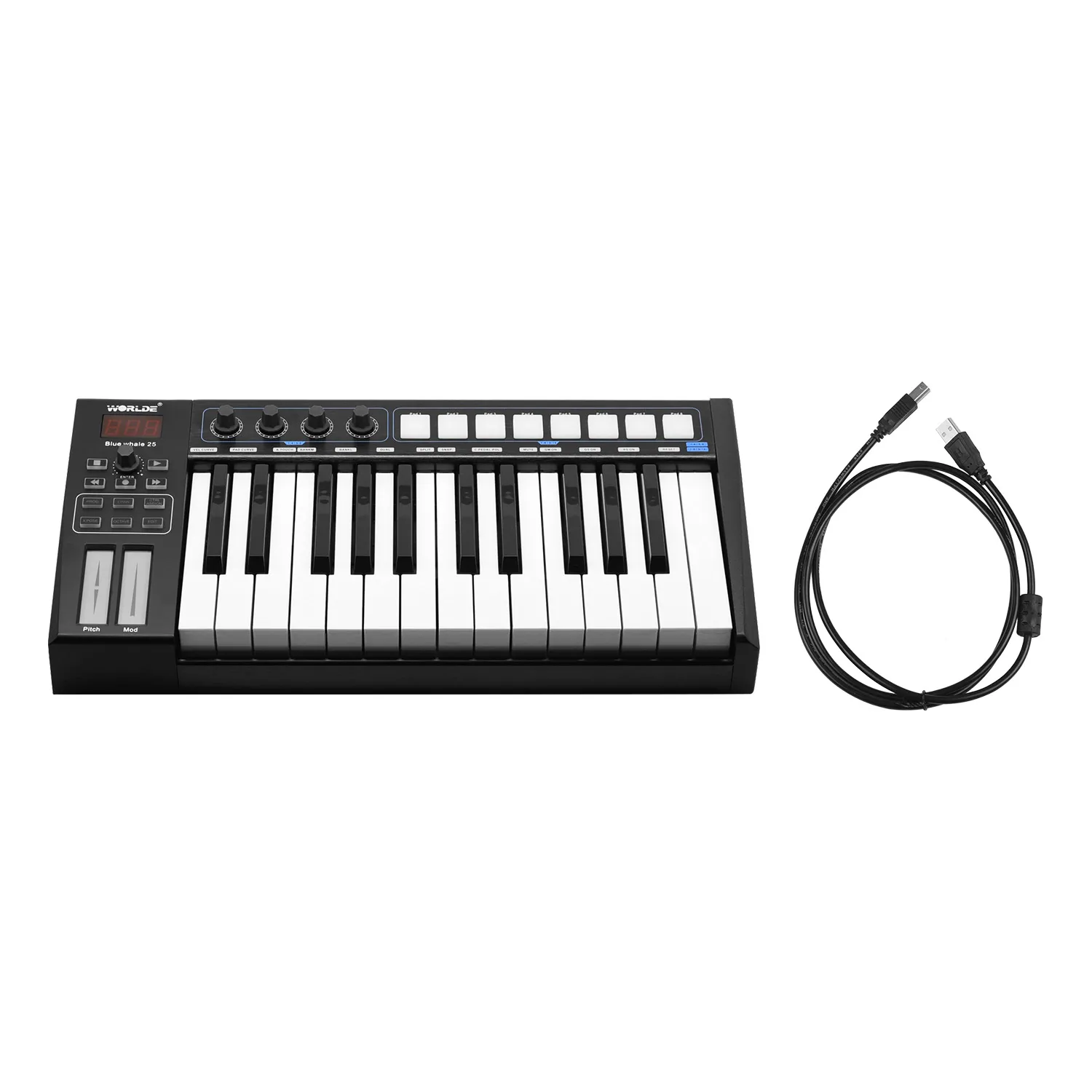 Синий кит 25/37 Портативный USB MIDI контроллер клавиатуры полувзвешенных клавиш 8 RGB