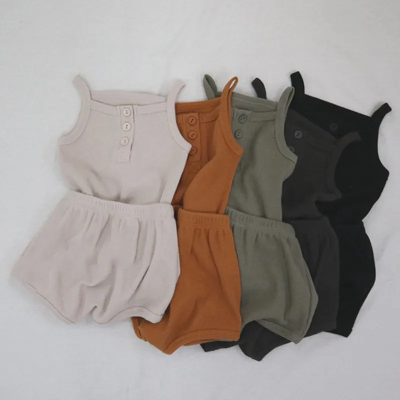 

Детский летний пижамный комплект, Хлопковый вязаный костюм для малышей детская одежда комплект с топом и шортами для маленьких мальчиков и ...