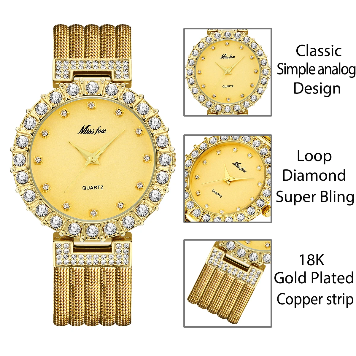 MISSFOX Женские Часы Люксовый Бренд Часы Браслет Водонепроницаемый Big Lab Diamond Женские Наручные Часы Для Женщин Кварцевые Часы