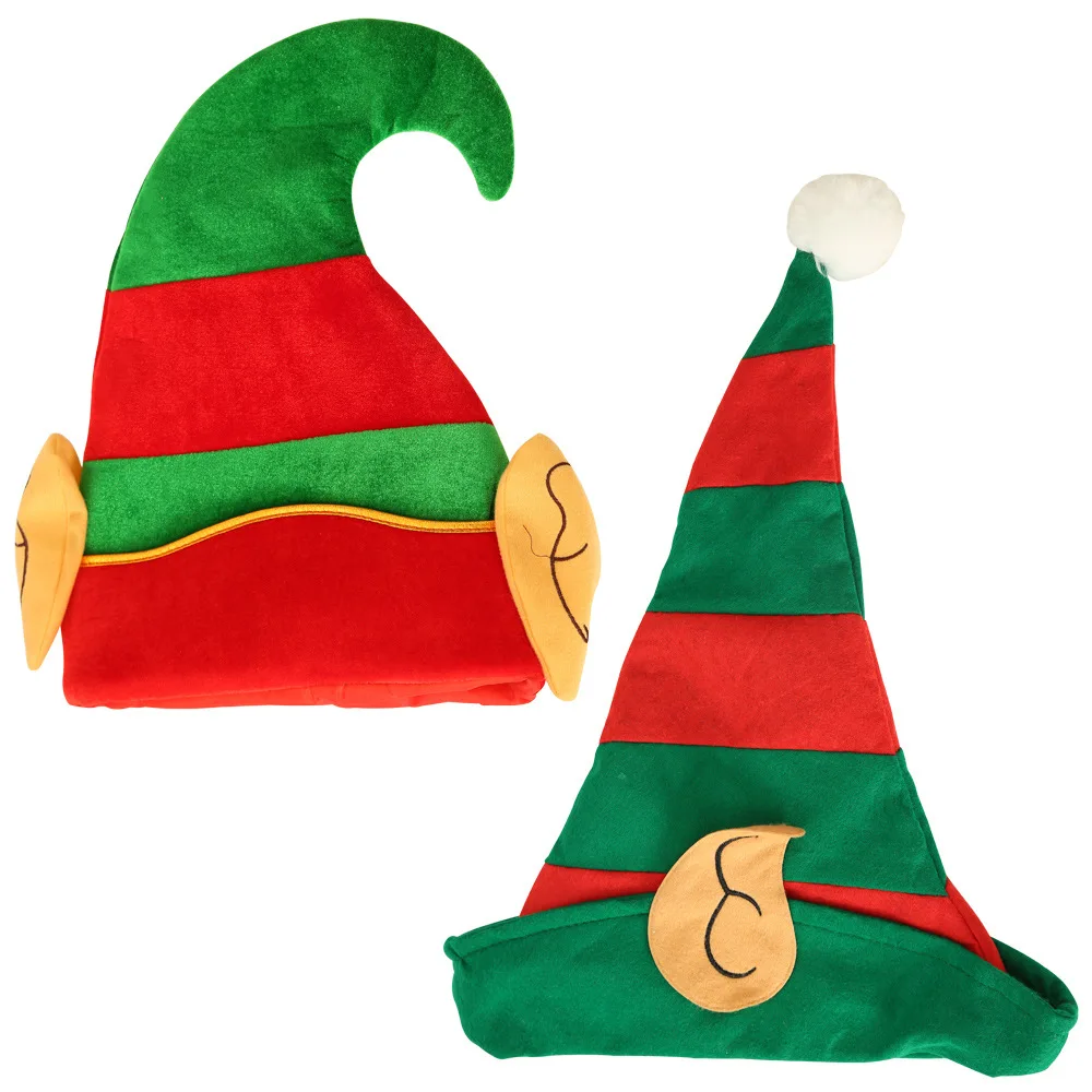 Рождественская шляпа эльфа красно зеленая полосатая повязка на голову для