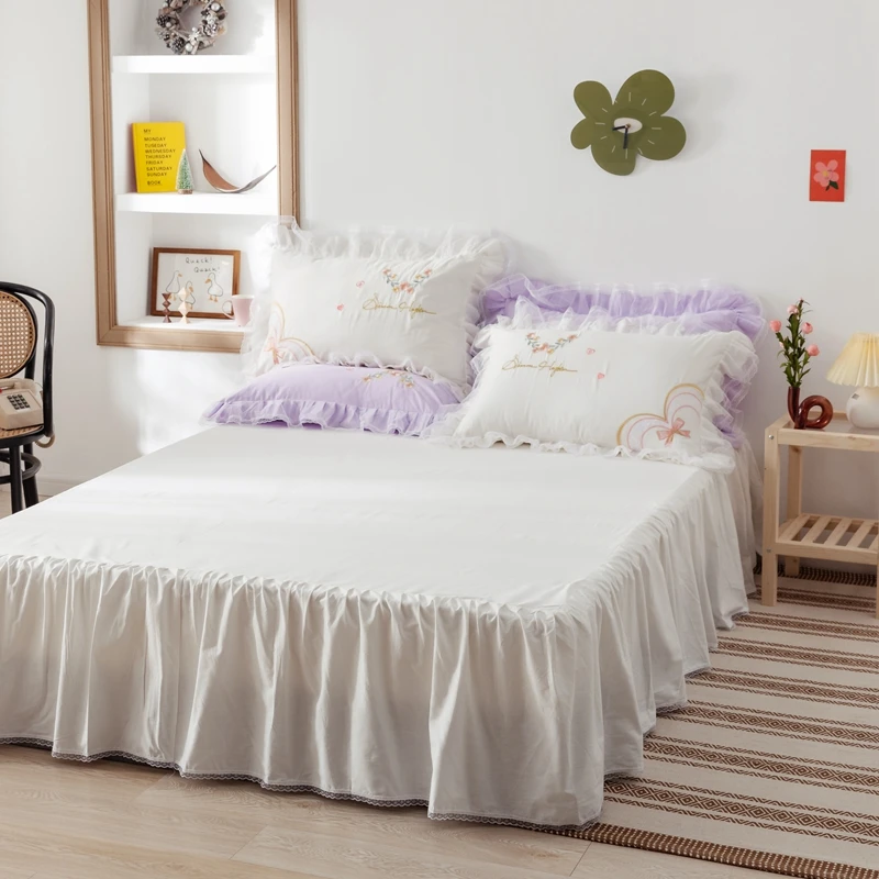 

100% Cotton Love Floral Embroidery Princess Bedding Set Double Lace Duvet Cover Set Bed Linen Bed Skirt Pillowcases Home Textile