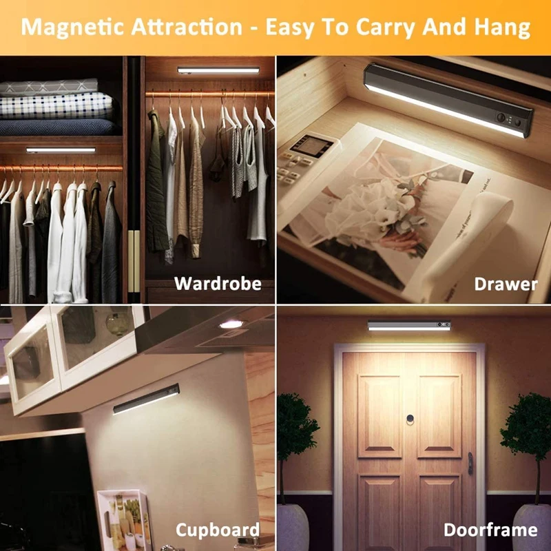 

Under Cabinet Lighting LED Closet Light 3 Modes Rechargeable Wireless Motion Sensor Counter Lighting Stick-on 2 Pack