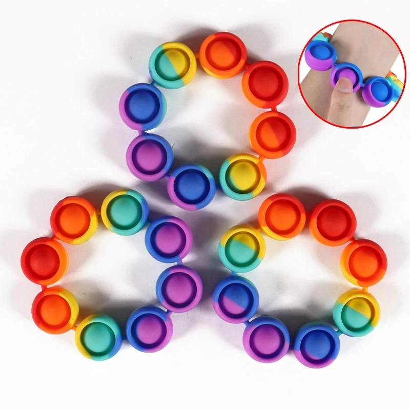 

100pcs pop Fidget Toys Anti Stress Reliver Toys Rainbow Bracelet Push Bubble Antistress Sensory Toy To Relieve Autism Need