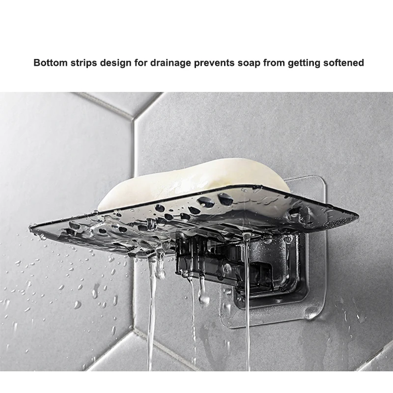 

Wall Mounted Sticky Soap Dish Tray Holder Soap Dish Rack Shelf for Bathroom