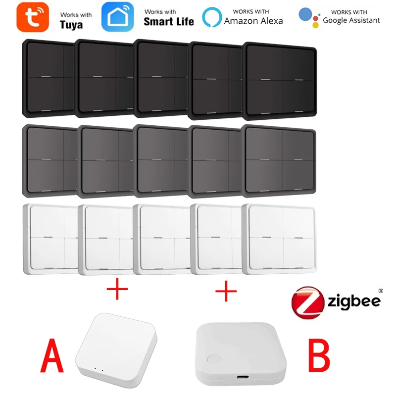 

Tuya Zigbee 1-4 Keys Scene Switch Push Button Wireless Controller Battery Powered Automation Switch Work With Alexa Google Home