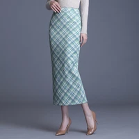new women vintage plaid print casual a line midi skirt faldas mujer female back zipper split slimming vestidos