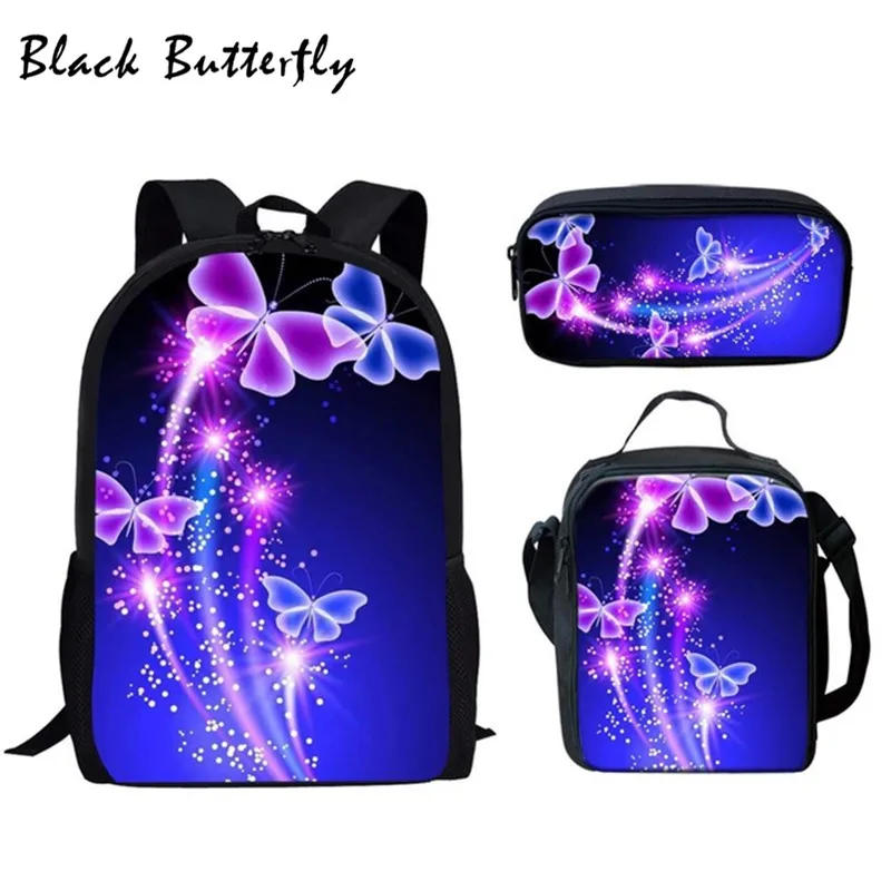 Fashion School Bags 3 Pcs/Set Colourful Butterfly Pattern Children Shoulder Book Bag Girls SchoolBag Gorgeous Design | Багаж и сумки