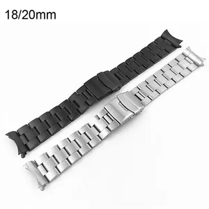 Ремешок из нержавеющей стали для наручных часов, изогнутый браслет унисекс с застежкой, с булавками, 18 мм 20 мм 22 мм