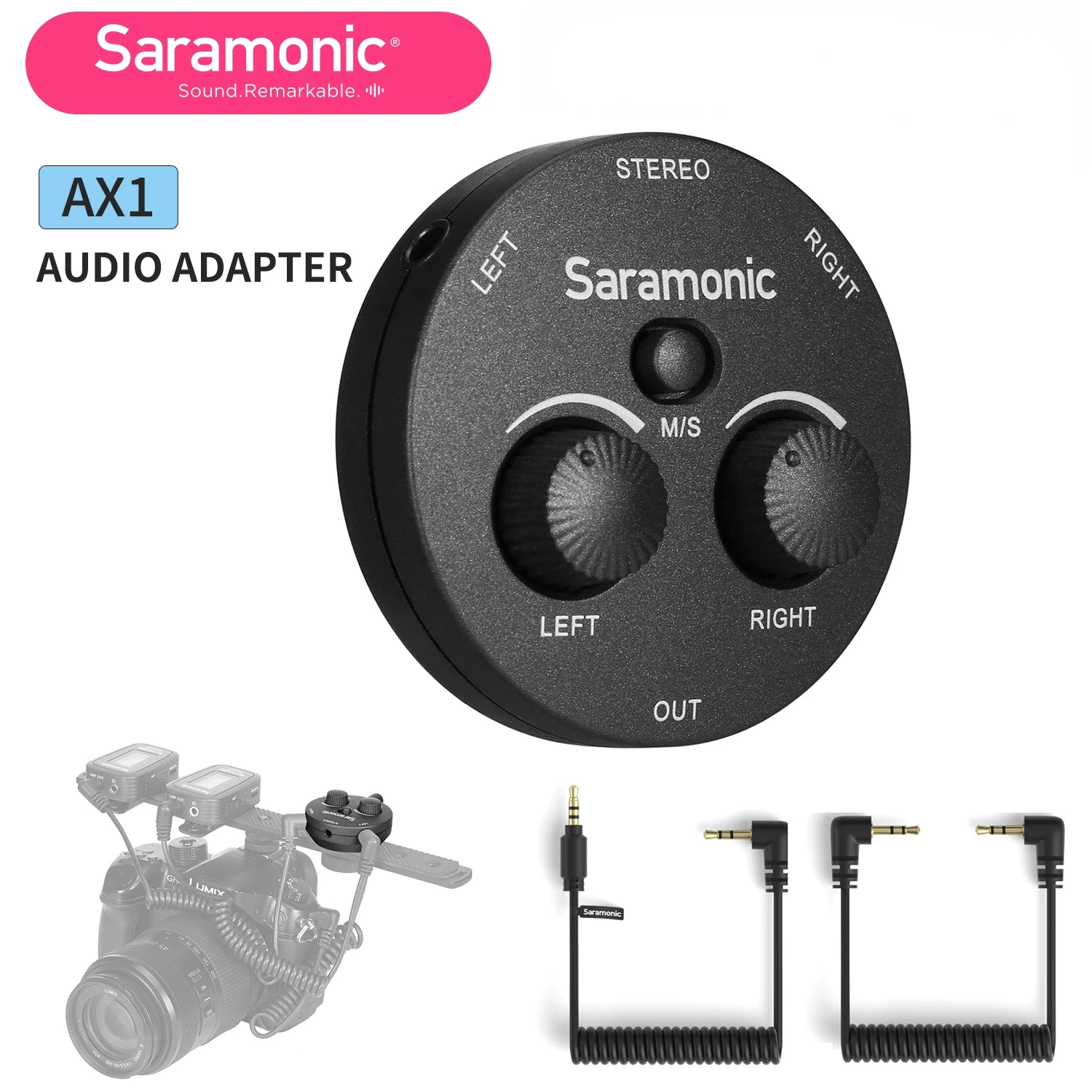 

Saramonic AX1 Audio Adapter 2-channel microphone battery-free for DSLR Mirrorless Video Cameras Smartphones Recorders