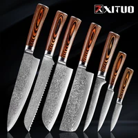 xituo damascus steel kitchen knife set 1 7pcs set japanese chef knife santoku knives bread knife slicing utility cooking tools