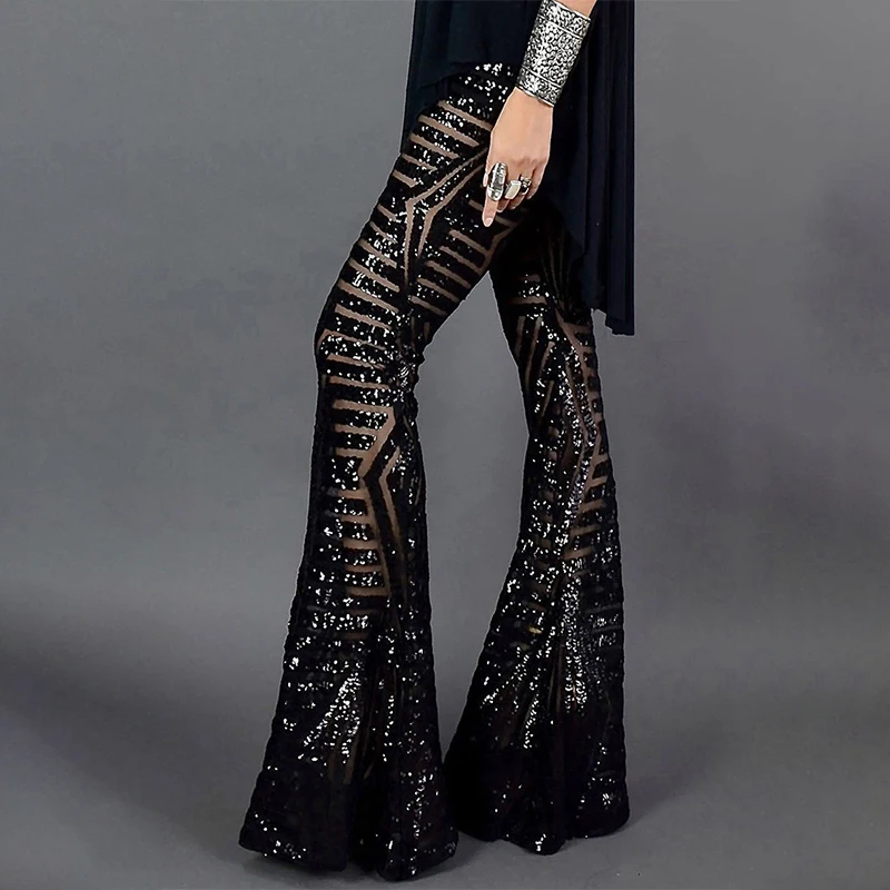 

Fashion Women's Sexy Loose Wide-leg Pants Adults Casual High-waisted Sequin Trousers Clubwear High Streetwear Spring Fall Y2k