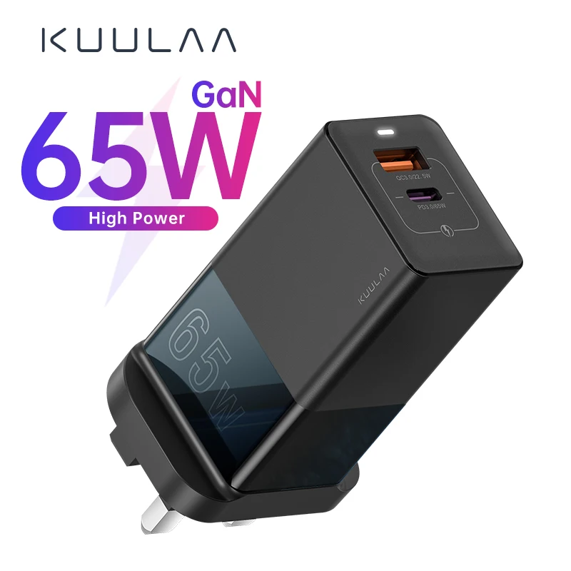 

KUULAA 65W GaN Charger Quick Charge 4.0 3.0 Type C PD USB Charger With QC 4.0 3.0 Portable Fast Charger For Laptop IPhone 12 Pro