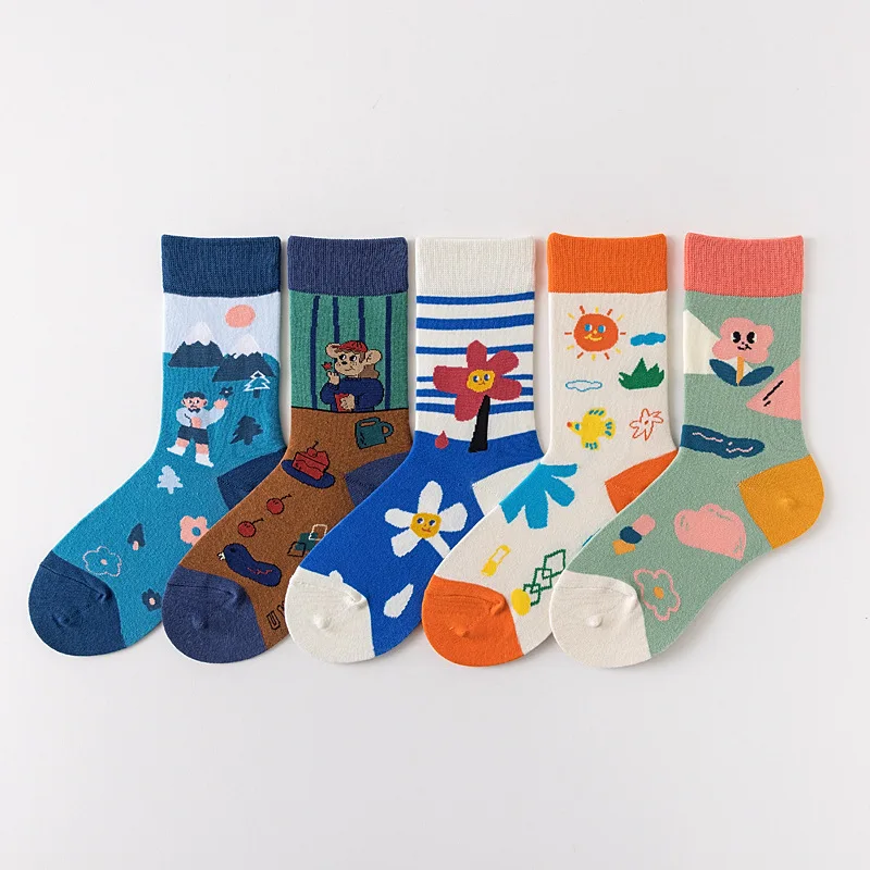 

Носки женские летние креативные милые носки с мультяшными иллюстрациями женские носки средней длины в японском Instagram индивидуальные жакка...