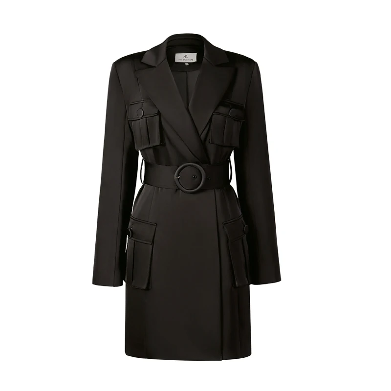 

AEL OL Blazer Dress For Women Black Long Sleeve Notched Collar Lace Up Pockets Elegant Fenale Bodycon Dress 2020 Spring New Fash
