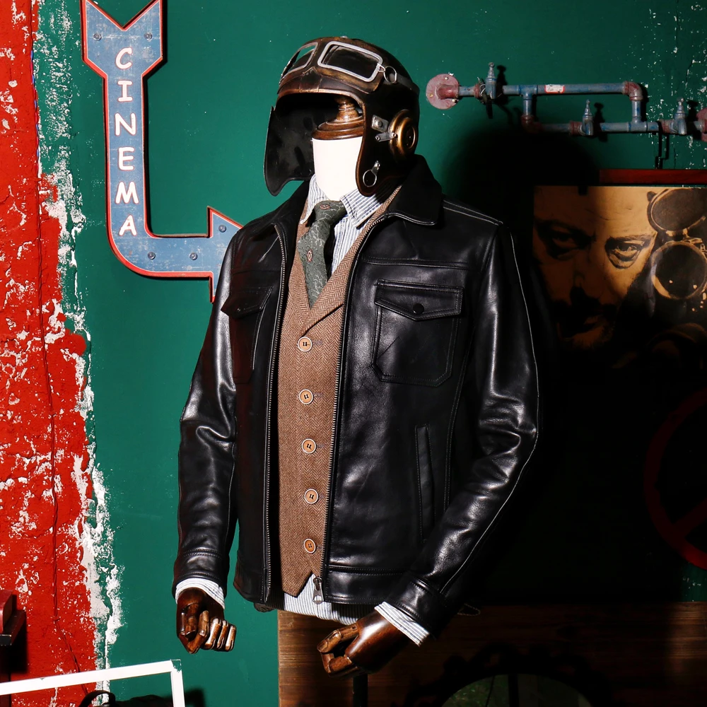 

CDJ-80 Asian Size Super Top Quality Heavy Genuine Italian Cow Leather Slim Classic Cowhide Stylish Switchyard Jacket
