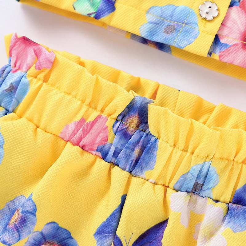 

Flofallzique Baby Girl Clothes Square Collar Sleeveless Butterfly Flower Pattern Cute Top and Pants Fashion Sweet Kid Set