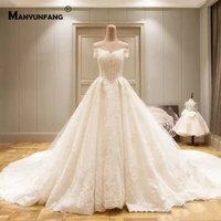 real photo off the shoulder embroidery appliques tulle bridal ball gown luxury cathedral train zipper boat neck wedding dress