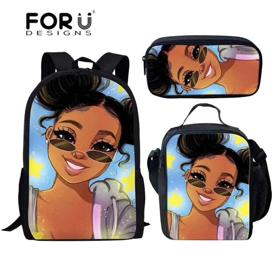 YQ4629CGK FORUDESIGNS/черные школьные сумки для девочек в стиле афро-леди; комплект из 3 предметов; школьные сумки; детские школьные сумки в стиле преппи; школьные рюкзаки для студентов - Цвет: YQ4629CGK