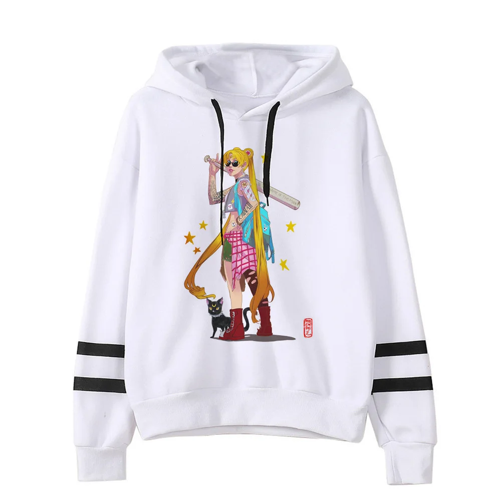 Сейлор свитшот с Луной кошкой Харадзюку корейский стиль ulzzang kawaii 90s мультфильм одежда пуловеры негабаритных с капюшоном уличная