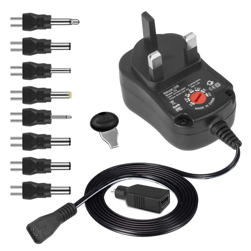 

3-12V 12W Adjustable Power Supply With DC USB Tips Multifunction Charger Portable Voltage Regulator Switch Power Adapter