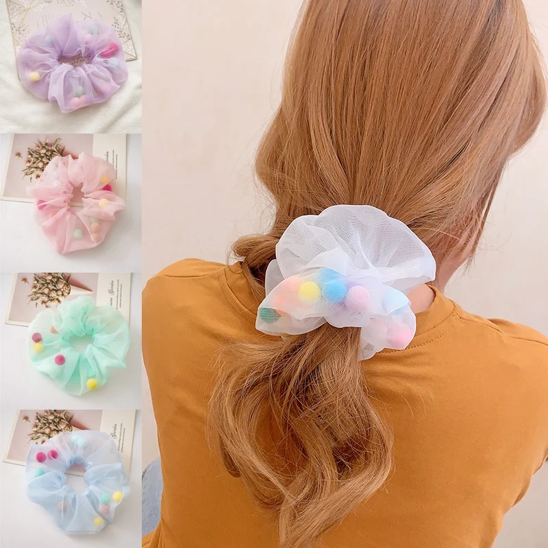 

1PC Headband Colorful Embroidery Flower Rainbow Ball Kawaii Transparent Hair Band Ponytail Holder