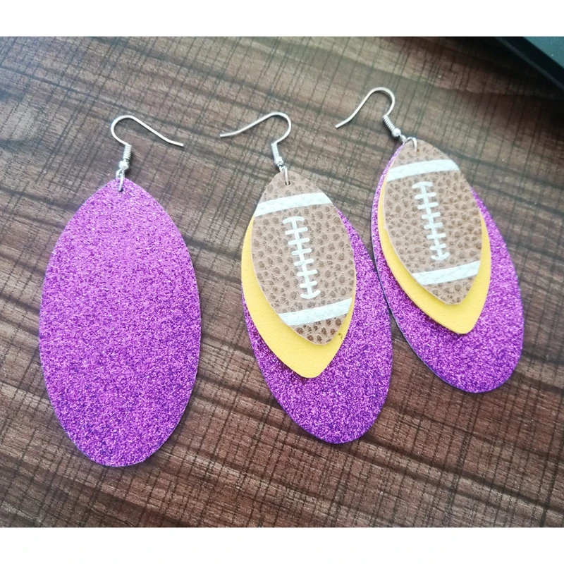 Трехслойные серьги из искусственной кожи с блестками|Серьги-гвоздики| |