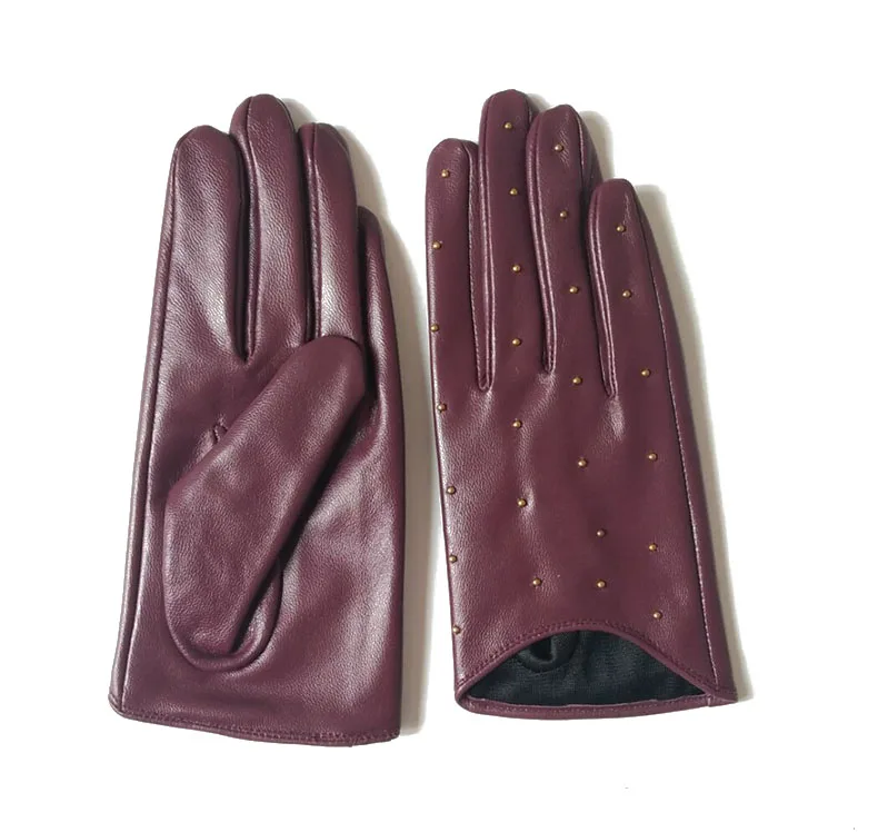 Модные женские перчатки с заклепками из натуральной кожи Женские Элегантные