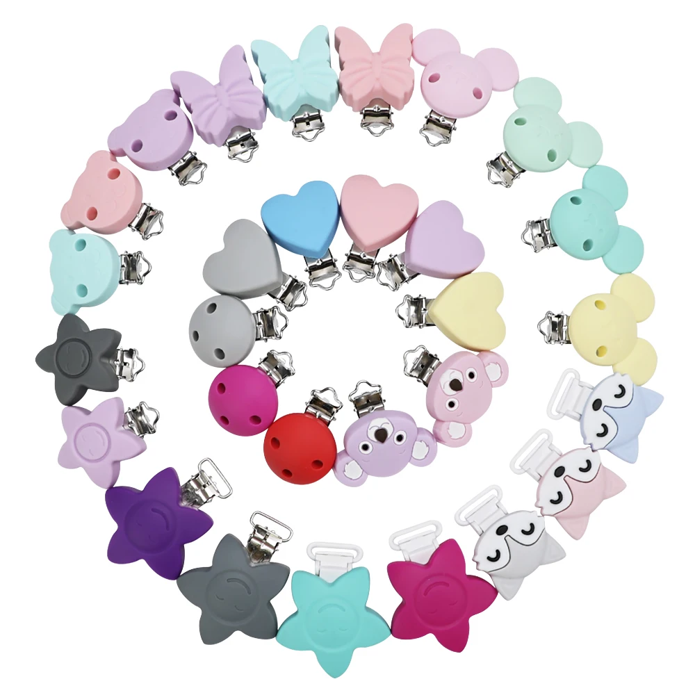 

TYRY.HU 20 PCS Silicone Teether Clips Round Bear Star DIY Baby Pacifier Dummy Chain Holder Soother Nursing Jewelry Toy Clips