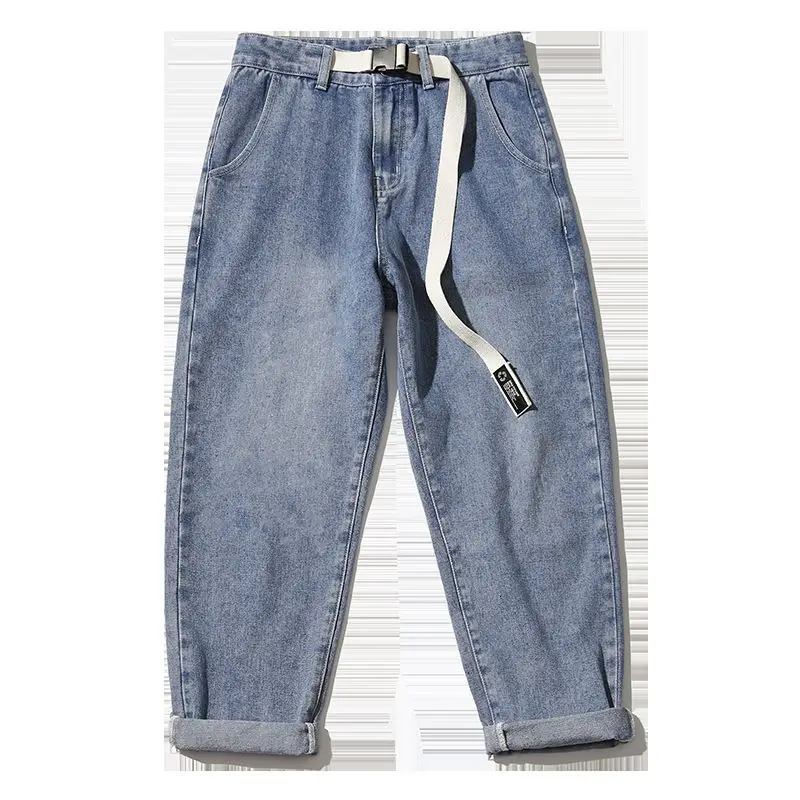

Send Belt 2020 Men's Loose Straight Pants Baggy Homme Cargo Pocket Jeans Black/blue/grey Casual Pants Biker Denim Trousers
