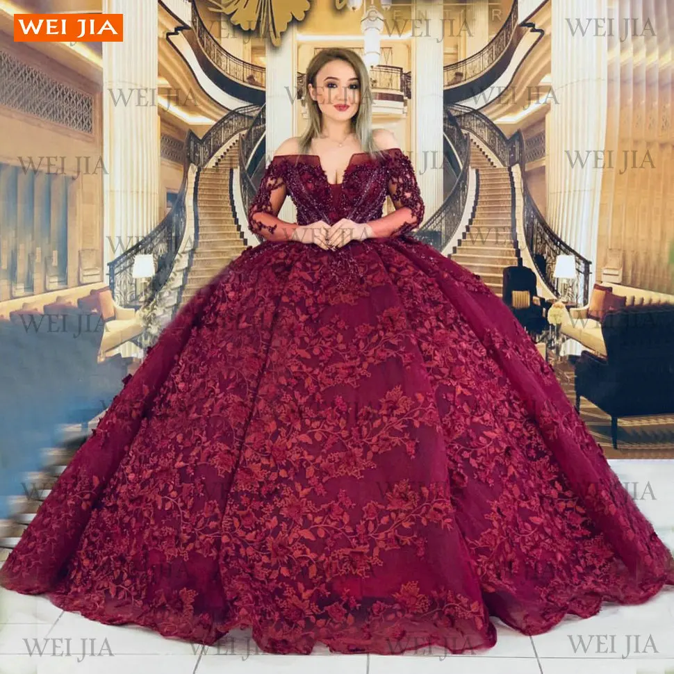 Lace Prom Dress For Women Long Sleeves Off Shoulder Vestidos De Fiesta 2021 Appliqus Beaded Ball Gown Party Dresses Robes De Bal