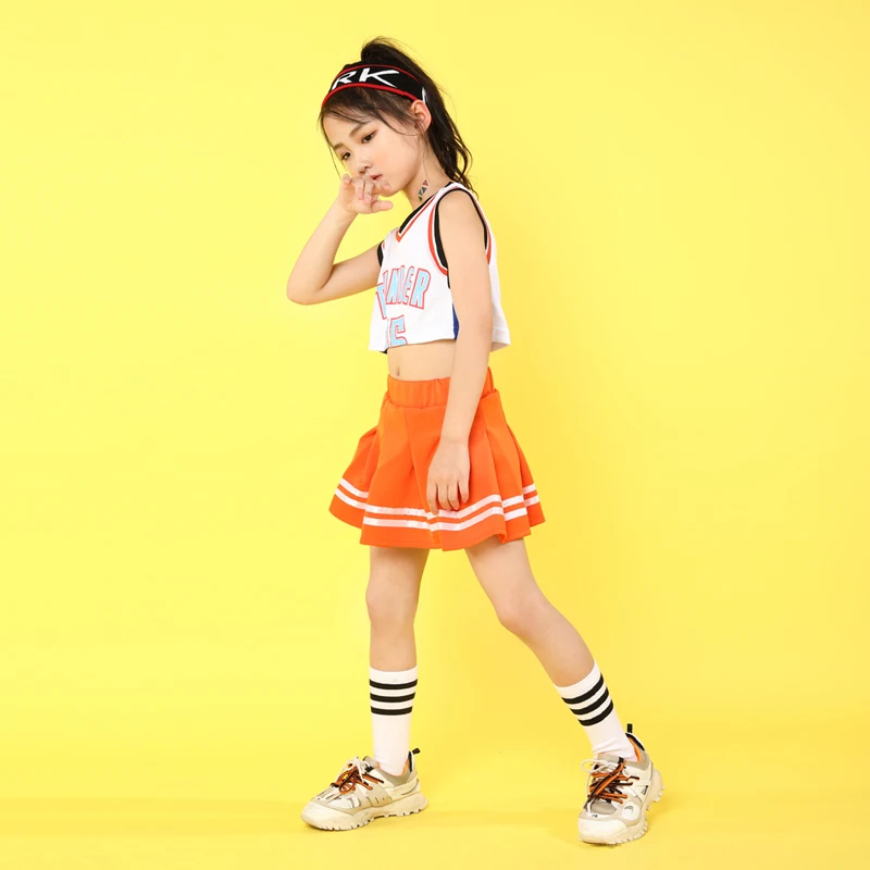 Детская одежда в стиле хип хоп белый Повседневный жилет топы оранжевая юбка для